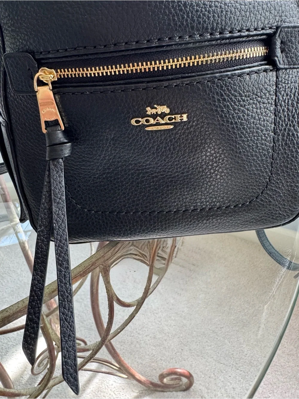 NWT Coach Andi Pebbled Leather Backpack Black Gold Hardware
